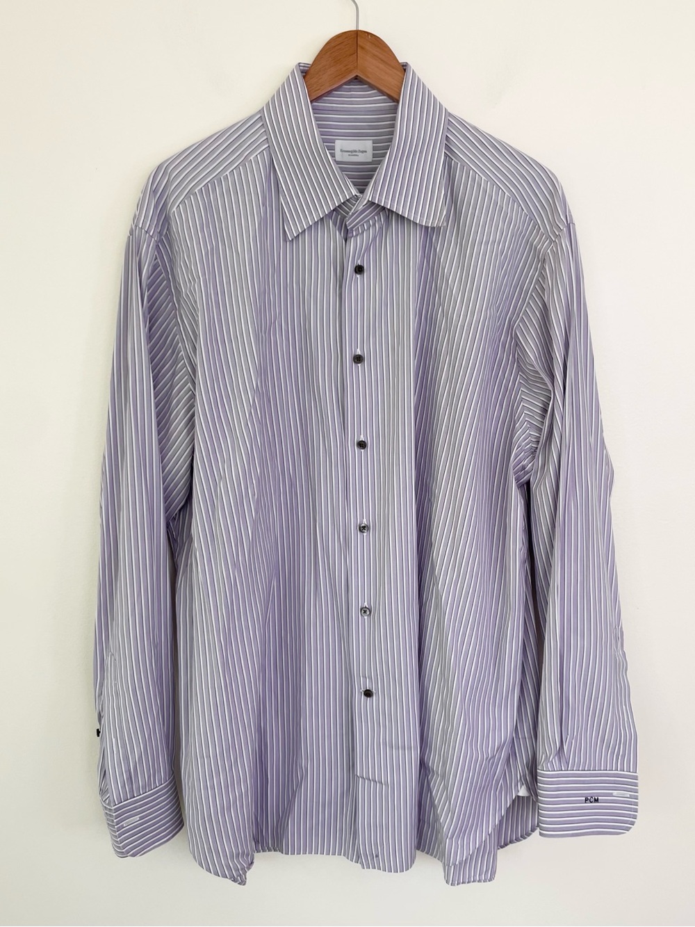 Ermenegildo Zegna Purple Striped 100% Cotton Button Down Dress Shirt sz 18 1/2